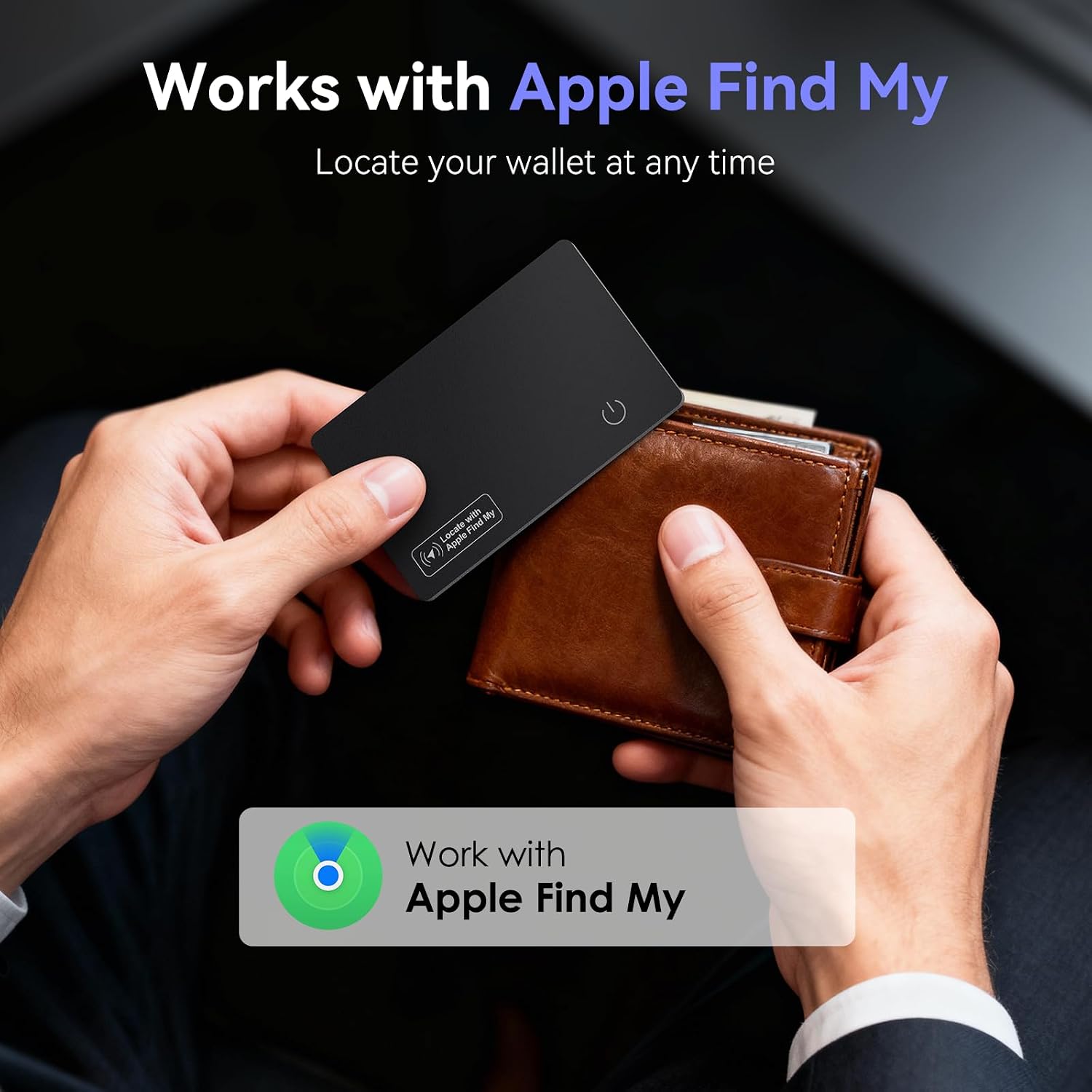 Wallet Tracker Card - Compatible with Apple Find My (Ios Only), 0.07In Slim Tracking Card, IP68 Waterproof Bluetooth Tracker Finder, Item Locator for Luggage, Passports, Purse