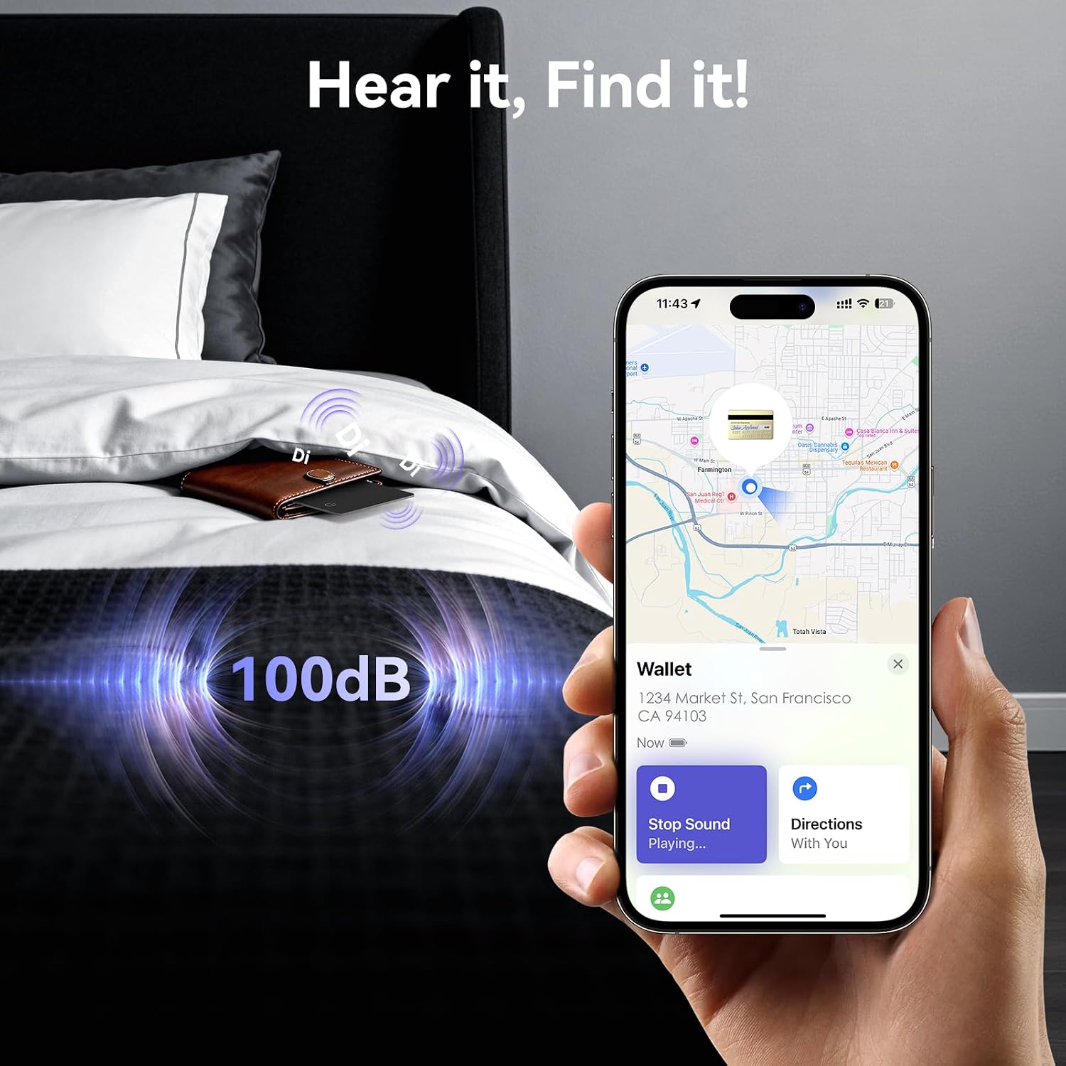 Wallet Tracker Card - Compatible with Apple Find My (Ios Only), 0.07In Slim Tracking Card, IP68 Waterproof Bluetooth Tracker Finder, Item Locator for Luggage, Passports, Purse