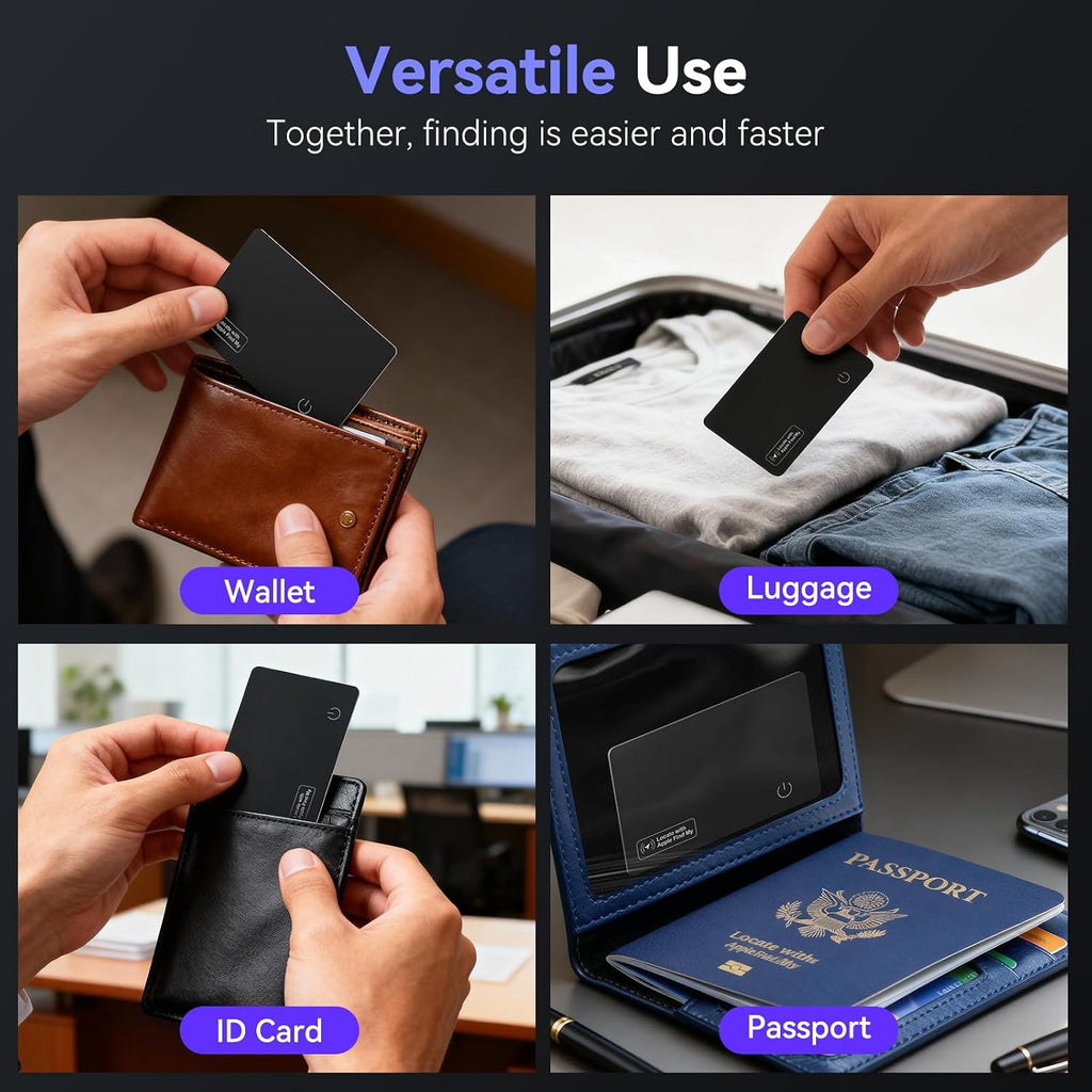 Wallet Tracker Card - Compatible with Apple Find My (Ios Only), 0.07In Slim Tracking Card, IP68 Waterproof Bluetooth Tracker Finder, Item Locator for Luggage, Passports, Purse