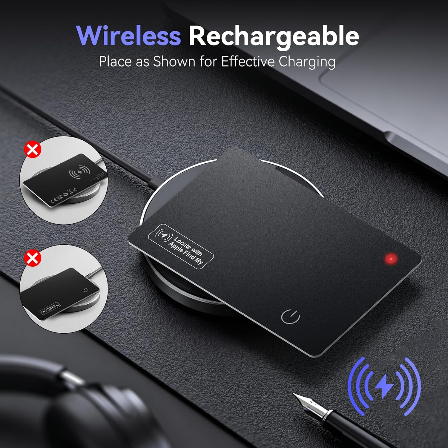 Wallet Tracker Card - Compatible with Apple Find My (Ios Only), 0.07In Slim Tracking Card, IP68 Waterproof Bluetooth Tracker Finder, Item Locator for Luggage, Passports, Purse